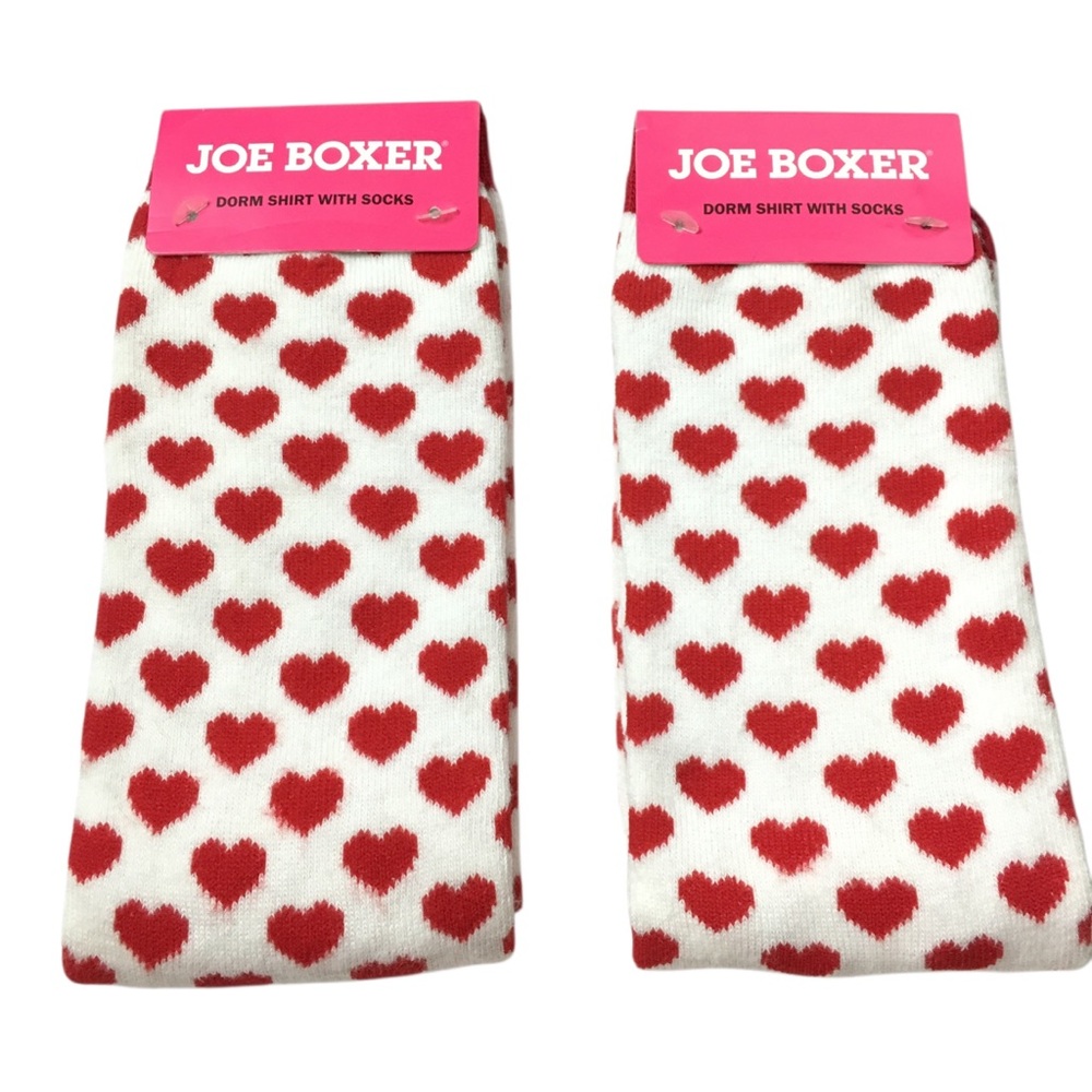 JOE BOXER Women Socks Hearts Heart Novelty Print Red White 2 Pair NWT